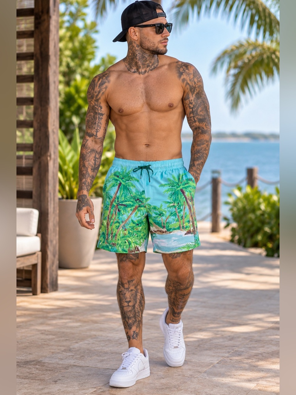 Caribbean Men’s Tropical Swim Trunks XL NWT 9” Inseam